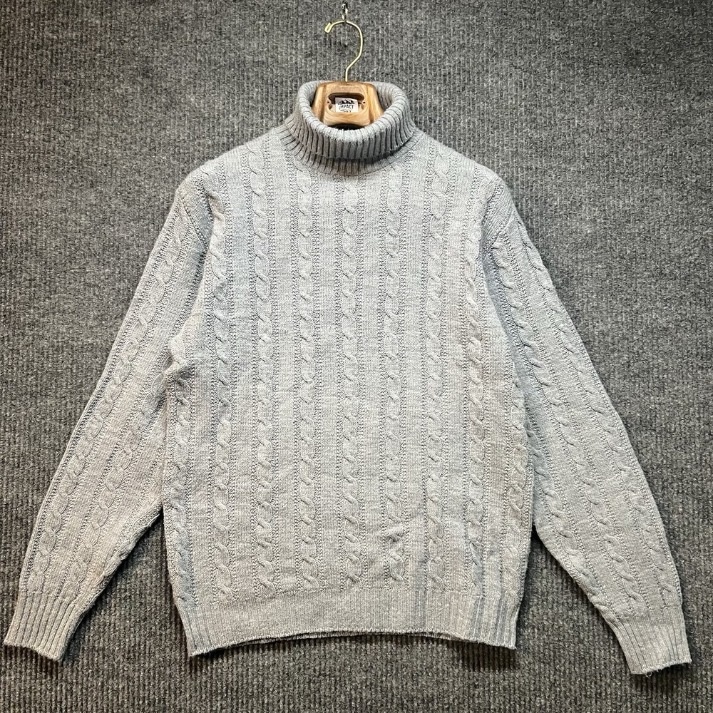 Vintage Jantzen Sweater Womens XL Gray Cable‎ Knit Long Sleeve Turtle Neck USA